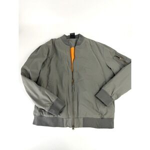 NWOT True Classic Men's Size XL Bomber Jacket Khakio Grey Full Zip Orange Lined